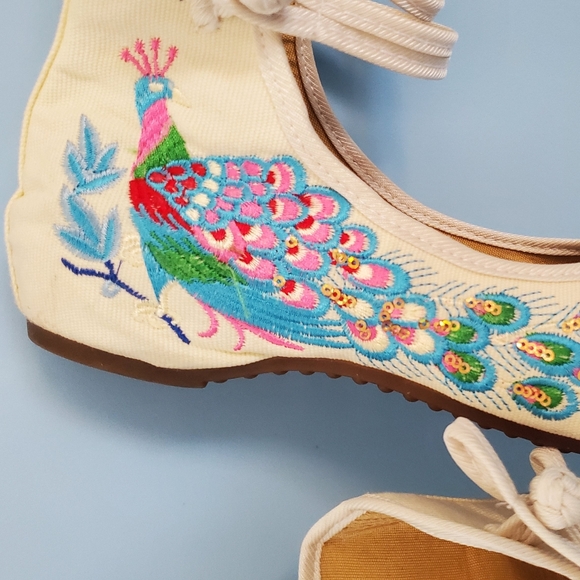 EUC Asian Style Mary Jane HiTop Ankle Flats Shoes Peacock Sz 9 - Picture 7 of 14